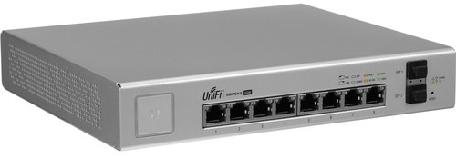 Switch Administrable PoE+ con SFP - Ubiquiti US-8-150W | Puertos: (8x Gigabit Ethernet, 2x Gigabit SFP), Tasa de reenvío: 14.88 Mpps, Banda: 20 Gb / s, 10 Gb / s, Potencia: 150 W (activo), Entrada de CA: 100 a 240 VCA, 50/60 Hz