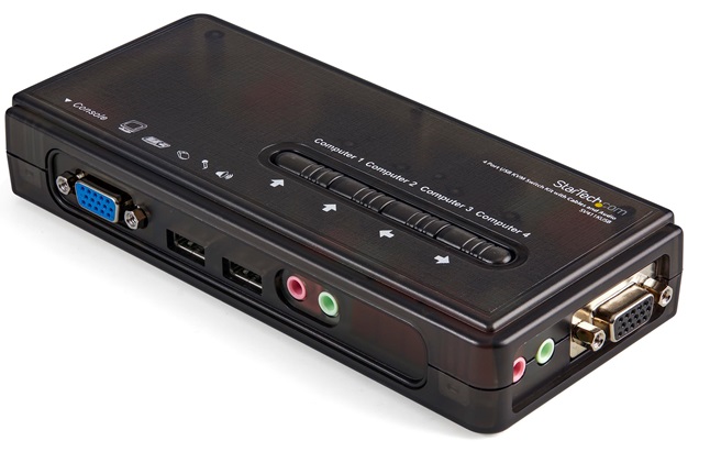  Switch KVM 4-Puertos – StarTech SV411KUSB / USB-VGA | Resolución 2048x1536, Soporta Audio, Tecla de acceso rápido, Botón pulsador, Incluye Cables 