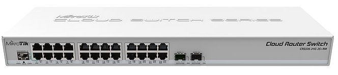  Switch 24-Puertos – MikroTik CRS326-24G-2S+RM / SFP+ 10G | 2110 - MikroTik Cloud Smart Switch Capa 3, 24-Puertos LAN Gigabit, 2-Puertos SFP+ 10G, RAM 512MB, Memoria Flash 16MB, PoE Pasivo, RouterOS / SwitchOS, Interfaz Web. CRS326-24G-2SPLUSRM 
