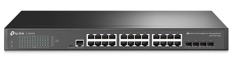 Switch PoE 24-Puertos - TP-Link TL-SG3428MP | 2205 - Switch PoE Administrable, Capa 2, 24-Puertos Gigabit Ethernet PoE, 4-Puertos SFP Gigabit, PoE 384W, 56 Gbps, 41.66 Mpps, MAC 8K, Jumbo Frame 9K, Administración Web, CLI, Telnet, SSH, SNMP, RMON 