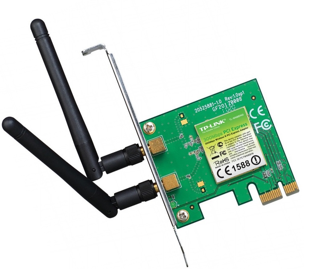 Tarjeta inalámbrica PCI Express – TP-Link TL-WN881ND / 300Mbps | 2110 - Adaptador PCI Express Inalámbrico, 2 Antenas omnidireccional, Ganancia de Antena: 2dBi, Frecuencia: 2.4 GHz, Tasa de Señal: 300Mbps, Potencia de Transmisión: 20dBm