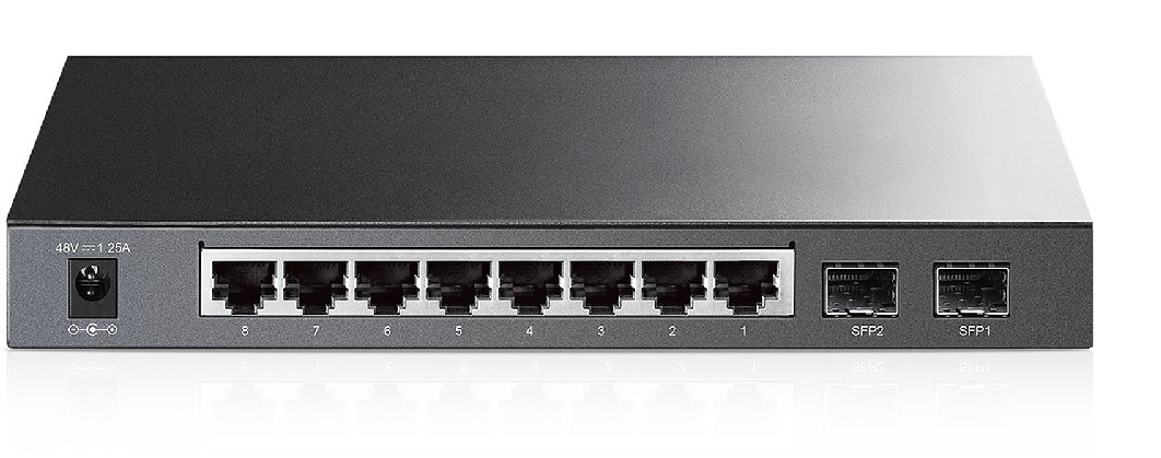 Switch 8 Puertos – TP-Link JetStream Smart TLSG2210P / 2 slots SFP | 2110 - Switch Administrable, Puertos: 8x Gigabit, 2 slots SFP 1000Mbps, Ancho de Banda: 20Gbps, Reenvío: 14.88 Mpps, MAC: 8k, Buffer: 4.1MB, PoE: 8x Puertos /61W, VLAN