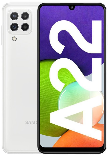 Telefono Celular 6.4'' – Samsung Galaxy A22 / SM-A225MZWGLTC Blanco | 2109 - Smartphone Samsung Galaxy, Pantalla 6.4'', Dual SIM, Resolución HD+ 720 x 1600, Tecnología Main Display: Super AMOLED, Procesador: Octa-Core 2.0Ghz, 1.8Ghz, Memoria RAM: 4GB
