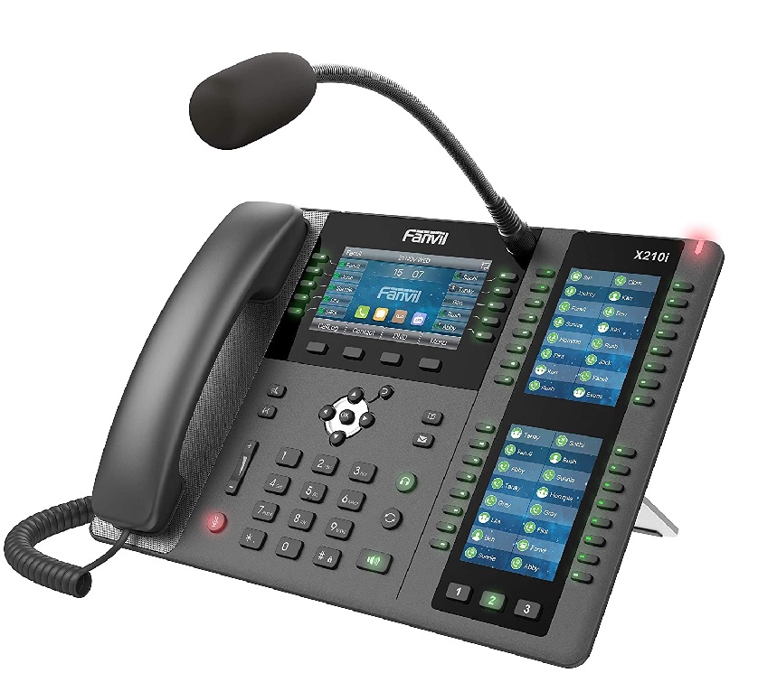 Teléfono IP - Fanvil X210I / 20 Líneas SIP | 2110 – Teléfono IP empresarial, 20 líneas SIP, Conferencia de 3 vías, Micrófono de cuello de cisne externo direccional de tipo móvil, Pantalla a color de 4.3'', Dos pantallas laterales a color de 3.5''