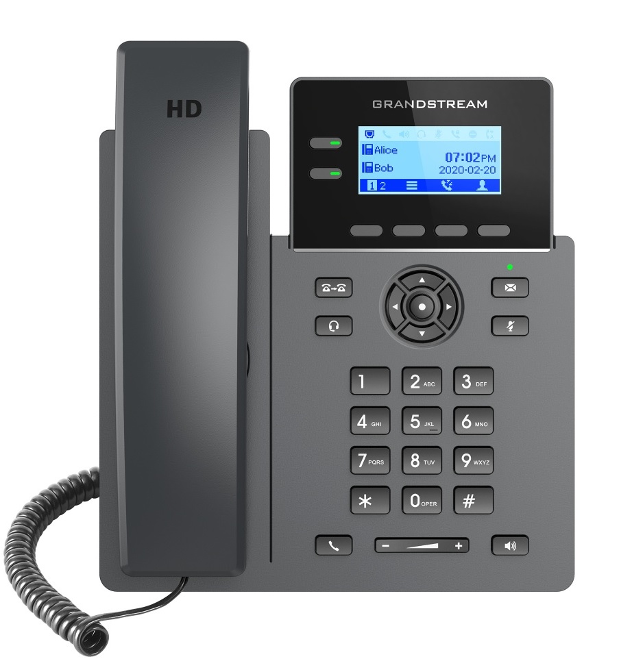 Teléfono IP  2-Líneas - Grandstream GRP-2602P / 4 cuentas SIP | 2110 - Teléfono IP Grado Operador, 4 cuentas SIP, 2 líneas, Interfaces de Red: 2x Ethernet Gigabit con PoE integrado, Pantalla gráfica LCD 132 x 48 (2.41’’), Teclas de Función 2 x línea