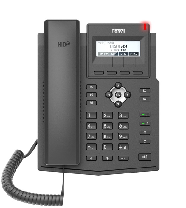 Teléfono IP - Fanvil X1SP / 2 lineas SIP | 2206 - Teléfono IP empresarial, Agenda: 1000 registros, Conferencia de 5 vías, Pantalla de matriz de puntos de 128 x 48 con retroiluminación, Puertos: 2x Fast Ethernet PoE, 2x RJ9, Audio HD con G.722 y Opus