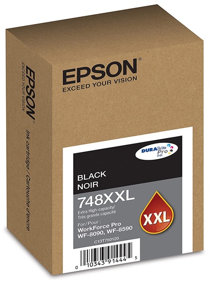 Tinta Epson 748XXL Negro / 10k | 2301 - Cartucho de Tinta Original Epson T748XXL120 Negro, Rendimiento Estimado 10.000 Páginas al 5%. Impresoras Compatibles: Epson WorkForce Pro WF-6090, WF-6590, WF-8090, WF-8590 C13T750120 