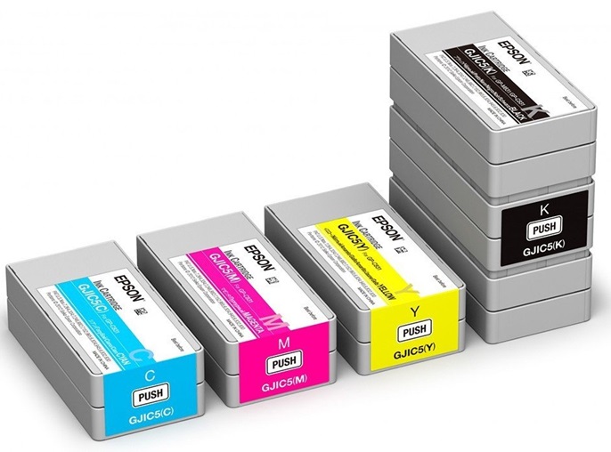 Tinta para Epson ColorWorks C831 / GJIC5 | 2110 - Tinta Original Epson GJIC5. El Kit Incluye: GJIC5-K Negro, GJIC5-C Cian, GJIC5-M Magenta, GJIC5-Y Amarillo. C13S02063 C13S020564 C13S020565 C13S020566 