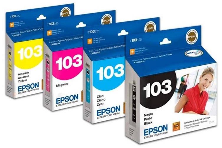 Tinta para Epson Stylus Office T40W | 2110 - Tinta Original Epson 103 - El Kit Incluye: T103120 Negro, T103220 Cyan, T103320 Magenta, T103420 Amarilla.  