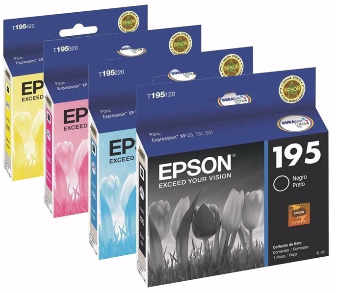Tinta para Epson Expression XP-201 | 2110 - Tinta Original Epson 195 - El Kit Incluye: T195120-AL Negro, T195220-AL Cyan, T195320-AL Magenta, T195420-AL Amarilla.  