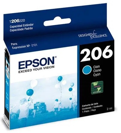 Tinta Epson 206 T206220-AL / Cian | 2110 - Tinta Original Epson T206220-AL Cian 