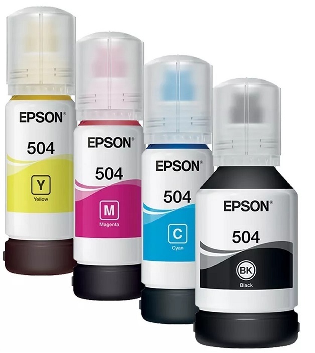 Tinta para Epson EcoTank L4160 / T504 | 2110 - Tinta Original Epson 504 - El Kit Incluye: T504120 Negro, T504220 Cian, T504320 Magenta, T504420 Amarilla. Rendimiento: Color 6.000 Pág / Negro 7.500 Pág al 5%. L4150, L4160, L6161, L6191, L14150