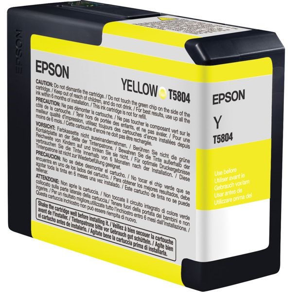 Tinta Epson T5804 Amarillo / 80 ml | 2202 - Cartucho de Tinta Original Epson T580400 Amarillo de 80 ml. Impresoras Compatibles: Epson Stylus Pro 3800, 3880 