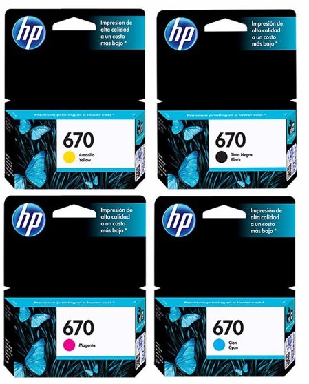 Tinta para HP DeskJet Ink Advantage 3525 / HP 670 | Original Ink Cartridge HP 670. El Kit Incluye: CZ113AL CZ114AL CZ113AL CZ113AL HP670 