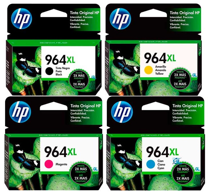 Tinta para HP OfficeJet Pro 9010 / HP 964XL | 2305 - Cartuchos de Tinta Original HP 964XL. El Kit Incluye: 3JA54A Cyan, 3JA55A Magenta, 3JA56A Amarillo, 3JA57A Negro. Rendimiento Estimado: Color 1600 Páginas / Negro 2.000 Paginas al 5%. 1MR69C#AKY  