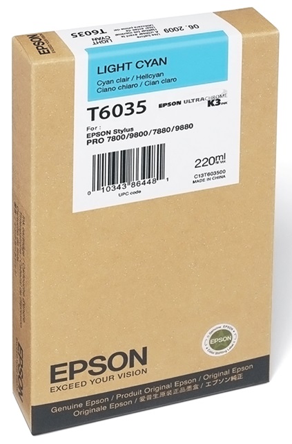 Tinta Epson T603500 Light Cian / 200 ml | 2111 - Cartucho de Tinta Original Epson UltraChrome T603500 Light Cyan de 200ml.