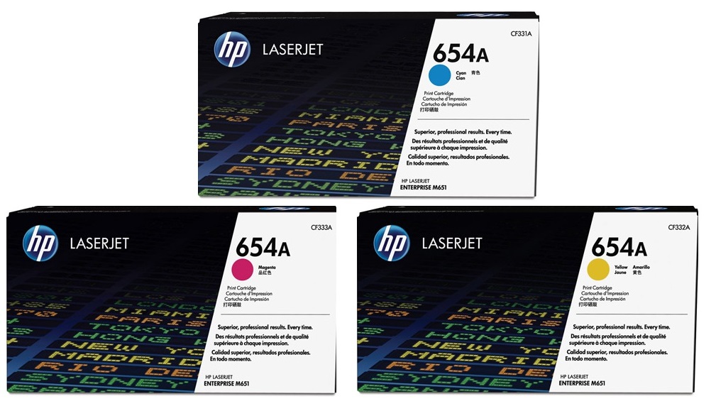 Toner para HP M651 / HP 654A | 2405 - Toner para HP Color LaserJet Enterprise M651. El Kit Incluye: CF331A Cian, CF332A Amarillo, CF333A Magenta. Rendimiento 15.000 Paginas al 5% HP M651n M651dn M651xh  