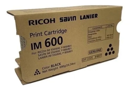 Toner para Ricoh P 800 / 418477 | 2109 - Original Black Toner Cartridge Ricoh IM 600. Rendimiento Estimado 17.500 Páginas al 5%. 