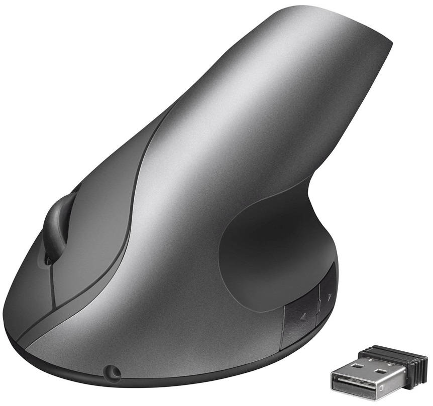 Mouse Ergonómico Inalambrico Vertical - Trust Varo | Receptor USB, Diseño Vertical para reducir tensión en muñecas y brazos, Batería de Litio Recargable, Interruptor de encendido-apagado, Sensor 1000 dpi, 2 botones para pulgar (Adelante/Atrás)