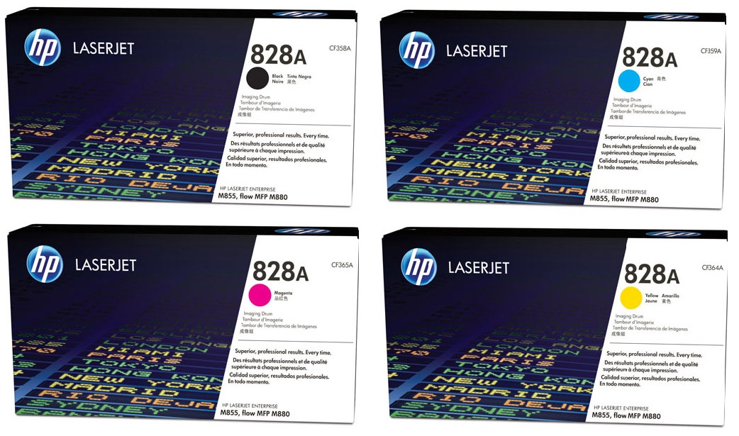 Unidad de Imagen para HP LaserJet M880z MFP / HP 828A | 2203 - Original HP Image Drum Unit. El Kit Incluye: CF358A Black, CF359A Cyan, CF364A Yellow, CF365A Magenta. Rendimiento estimado 30.000 Páginas al 5%. 