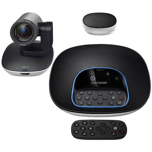 Sistema de Video Conferencia - Logitech GROUP 960-001054 | Cámara de video Full-HD 1080p con campo de vision de 90°, Altavoz dúplex de alta calidad, Control remoto inalámbrico, Conectividad USB & Bluetooth, Zoom 10x, Grupos hasta de 14 Personas