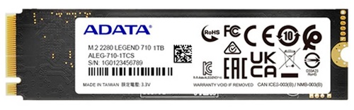 SSD M.2 PCIe Interno / ADATA LEGEND 710-1TB  | 2609 - ADATA ALEG-710-1TCS SSD interno LEGEND 710, Capacidad: 1TB, Factor de forma: M.2 2280, NAND Flash: 3D NAND, Controlador: Realtek RTS5766DL, Interfaz: PCIe Gen3 x4, Lectura secuencial máxima: 2.400 MB/s