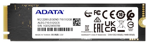 SSD M.2 PCIe Interno / ADATA LEGEND 710-512GB | 2609 - ADATA ALEG-710-512GCS es un SSD interno LEGEND 710, Capacidad: 512 GB, Factor de forma: M.2 2280, NAND Flash: 3D NAND, Controlador: Realtek RTS5766DL, Interfaz: PCIe Gen3 x4 NVMe 1.4