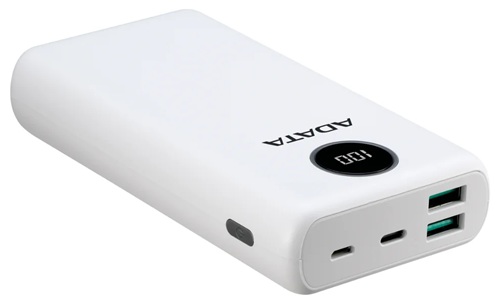 ADATA P20000QCD / Power Bank 20k mAh | 2609 - ADATA AP20000QCD-DGT-CWH Power Bank P20000QCD portátil, Capacidad: 20.000 mAh / 74 Wh, Capacidad nominal: 12.800 mAh, Batería: Polímero de litio recargable, Color: Blanco, Pantalla Digital, Carga rápida