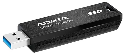 ADATA SC610-1TB / SSD Externo USB-A | 2609 - ADATA SC610-1000G-CBK/RD es un SSD externo portátil de diseño compacto sin tapa ni cable, Capacidad: 1 TB, Color: Negro, Material: Plástico, Lectura secuencial máxima: 550 MB/s, Escritura secuencial: 500