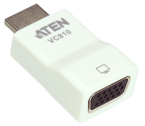 ATEN VC810 / Adaptador HDMI a VGA | 2609 - ATEN VC810 Adaptador/conversor activo HDMI a VGA para conectar una fuente HDMI a una pantalla o proyector VGA, Resolución máxima: 1.920 x 1.200, Reloj de píxeles máximo: 200 MHz, Entrada de video: 1x HDMI