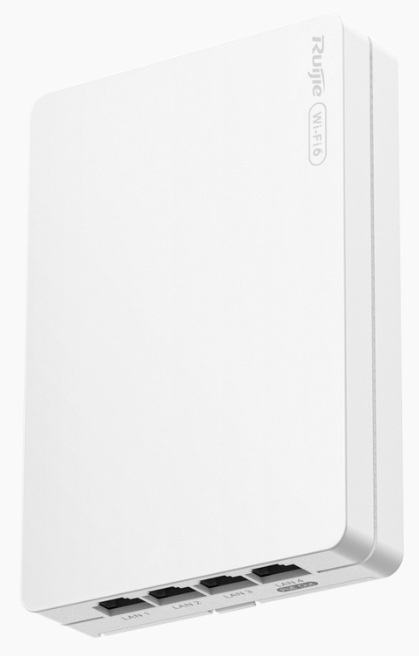 Access Point 2.9 Gbps WiFi 6 / Ruijie RG-RAP62-WALL | 2603 - Ruijie RG-RAP62-WALL es un punto de acceso de pared Wi-Fi 6 diseñado para hotelería y oficinas de alta densidad, incorpora doble banda concurrente con velocidad de 2976 Mbps, 4 puertos LAN