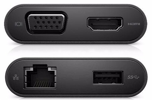 Convertidor de Puerto USB-C a HDMI-VGA-Ethernet-USB 3.0 - Dell 470-ABQN | Este replicador le convierte el Puerto USB-C en HDMI, VGA, USB 3.0, Gigabit Ethernet RJ-45. Es una solución ideal para conectar la laptop móvil a una pantalla externa