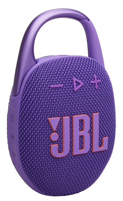 Altavoz Bluetooth 7W / JBL CLIP5PURAM | 2606 – JBL CLIP5PURAM es un altavoz diseñado para reproducir sonido de forma inalámbrica mediante tecnología Bluetooth 5.3, potencia de salida 7W RMS, frecuencia de 95 Hz a 20 kHz y relación señal/ruido 85dB