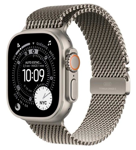 Smartwatch Apple / Watch Ultra 3 | 2609 –  Apple Watch Ultra 3 MEWY4BE/A es un reloj inteligente GPS + Cellular con caja de titanio natural de 49 mm y correa estilo milanés de titanio natural talla M, Pantalla: Retina OLED LTPO3 siempre activa