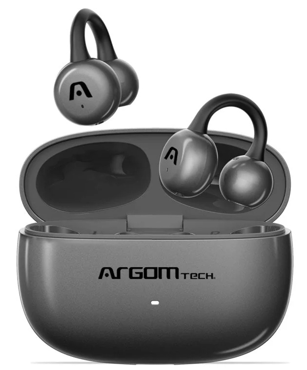 Audífonos inalámbricos / Argom E40 ARG-HS-5040GM | 2605 – Argom Tech SkeiPods E40 ARG-HS-5040GM es un audífono diseñado con sistema de oreja abierta y clip ultraligero de 5.2 g, tecnología AI ENC para llamadas claras, BT 6.0 con conexión multipunto