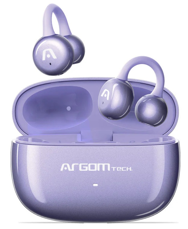 Audífonos inalámbricos / Argom E40 ARG-HS-5040PU | 2605 – Argom Tech SkeiPods E40 ARG-HS-5040PU es un audífono diseñado con sistema de oreja abierta y clip ultraligero de 5.2 g, tecnología AI ENC para llamadas claras, BT 6.0 con conexión multipunto