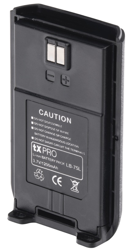 Batería para Radio TXPRO TX-320 / TX320BAT | 2601 - TXPRO TX320-BAT es una batería recargable tecnología de ion-litio (Li-Ion) tipo LB-75L, capacidad 1200 mAh y voltaje nominal de 3.7V, diseñada para radios TXPRO TX-320. Energía confiable y autónoma
