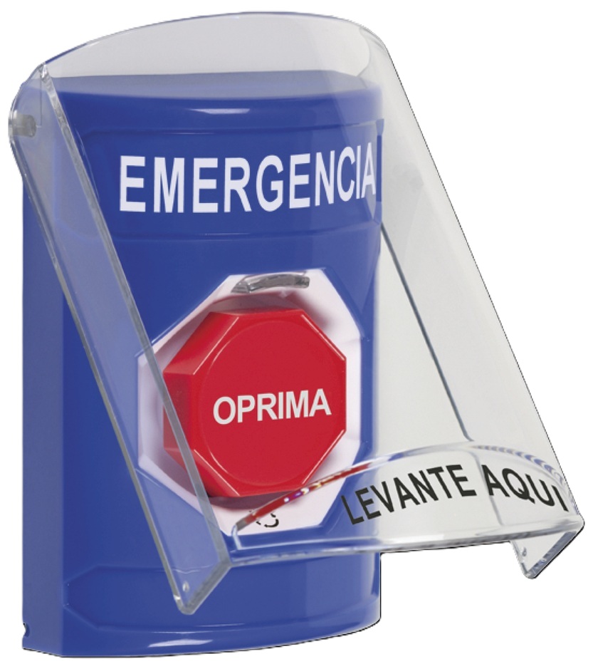 STI SS2429EM-ES / Botón de Emergencia Azul | 2604 - STI SS2429EM-ES diseñado para la señalización y control de paradas críticas en sistemas de seguridad, tecnología de acción mantenida con restablecimiento mediante giro, incluye tapa protectora