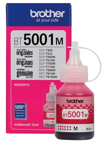 Tinta Brother BT5001M / Magenta 5.000 páginas | 2609 - Brother BT5001M es una botella de tinta original Magenta de ultra alto rendimiento para equipos Brother de inyección de tinta con sistema de tanque, Rendimiento: Aproximadamente 5.000 páginas