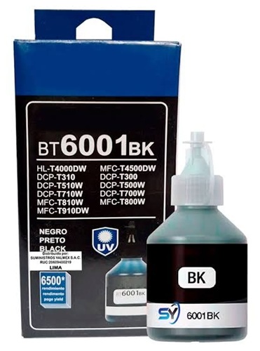 Tinta Brother BT6001BK / Negro 6.000 páginas | 2609 - Brother BT6001BK es una botella de tinta original Negro para equipos Brother con sistema de tanques de tinta, Rendimiento: Aproximadamente 6.000 páginas, Patron de prueba ISO/IEC 24712 