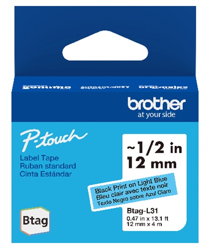 Cinta para Etiquetas / Brother BTAGL31 | 2609 - Brother BTAGL31 es una cinta original P-touch Btag Negro sobre Azul Claro para creación y personalización de etiquetas, Ancho: 12 mm, Longitud: 4 m, Capacidad de impresión: Hasta 2 líneas de texto