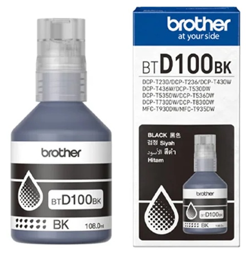 Tinta Brother BTD100BK / Negro 7.500 páginas | 2609 - Brother BTD100BK es una botella de tinta original Negro para equipos Brother con sistema de tanques de tinta, Rendimiento: Aproximadamente 7.500 páginas, Patron de prueba ISO/IEC 24712 