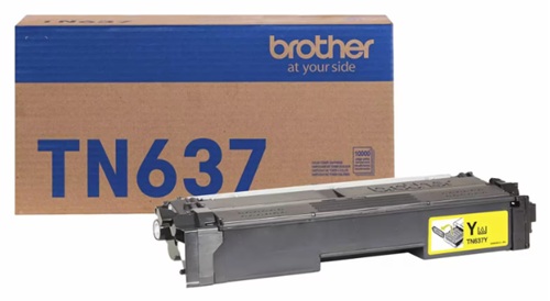 Toner Brother TN637Y / Amarillo 10.000 páginas | 2609 - Brother TN637Y es un cartucho de tóner original Amarillo de ultra alto rendimiento para impresoras láser color empresariales Brother, Rendimiento: Hasta 10.000 páginas conforme a ISO/IEC 19798