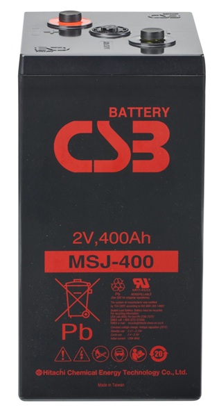 Batería industrial 2V-400Ah / CSB MSJ-400 | 2605 – CSB Battery MSJ-400 es una batería industrial diseñada para sistemas de energía estacionaria, Telecomunicaciones y soporte de respaldo crítico UPS de alta capacidad. Integra 1 celda sellada con tecnología