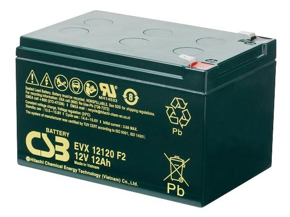 Batería AGM movilidad eléctrica / CSB EVX12120 F2 | 2608 – CSB EVX12120 F2 AGM es una batería VRLA-AGM de 12V optimizada para aplicaciones de movilidad eléctrica y ciclo profundo. Capacidad nominal: 12 Ah a 20h, Tecnología: AGM libre de mantenimiento