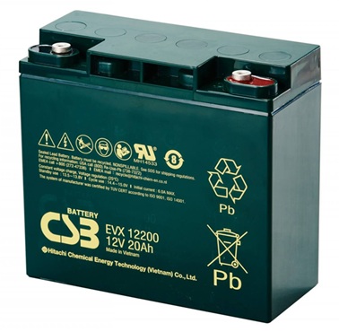 Batería AGM movilidad eléctrica / CSB EVX12200 | 2608 – CSB EVX12200 AGM es una batería VRLA-AGM de 12V optimizada para aplicaciones de movilidad eléctrica y ciclo profundo. Capacidad nominal: 20 Ah a 20h, Tecnología: AGM libre de mantenimiento