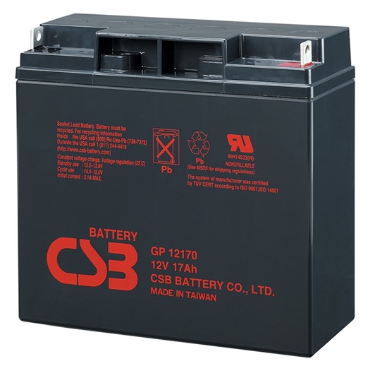 Batería AGM uso general / CSB GP12170 | 2608 – CSB GP12170 AGM Batería VRLA-AGM de 12V libre de mantenimiento y de propósito general. Capacidad nominal 17Ah a 20h, Tecnología AGM con recombinación eficiente de gas de hasta 99%, Vida útil Hasta 5 años