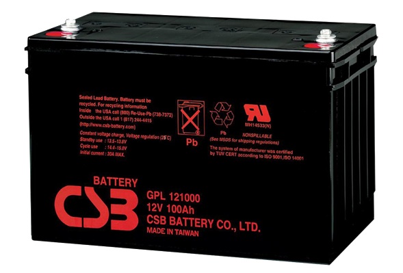 Batería AGM larga duración / CSB GPL121000 | 2608 – CSB GPL121000 AGM es una batería VRLA-AGM 12V de larga duración para propósito general, optimizada para servicio en flotación y aplicaciones de respaldo energético. Capacidad nominal: 100Ah a 20h