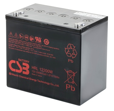 Batería AGM para UPS / CSB HRL12200W | 2608 – CSB HRL12200W AGM es una batería VRLA-AGM de 12V optimizada para sistemas de UPS de alta tasa de descarga. Capacidad nominal: 200W a 15 min, Tecnología: AGM libre de mantenimiento, Vida útil: Hasta 10 años