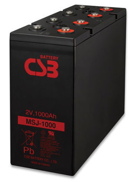 Batería AGM estacionaria / CSB MSJ-1000 | 2608 – CSB MSJ-1000 es una batería VRLA-AGM de 2V optimizada para aplicaciones de energía estacionaria como telecomunicaciones y sistemas de respaldo en servicio de flotación. Capacidad nominal: 1000 Ah a 10h
